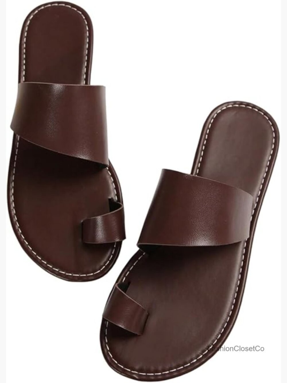 Strappy Open Toe Toe Ring Flat Slide Sandals Non Slip Beach Slippers